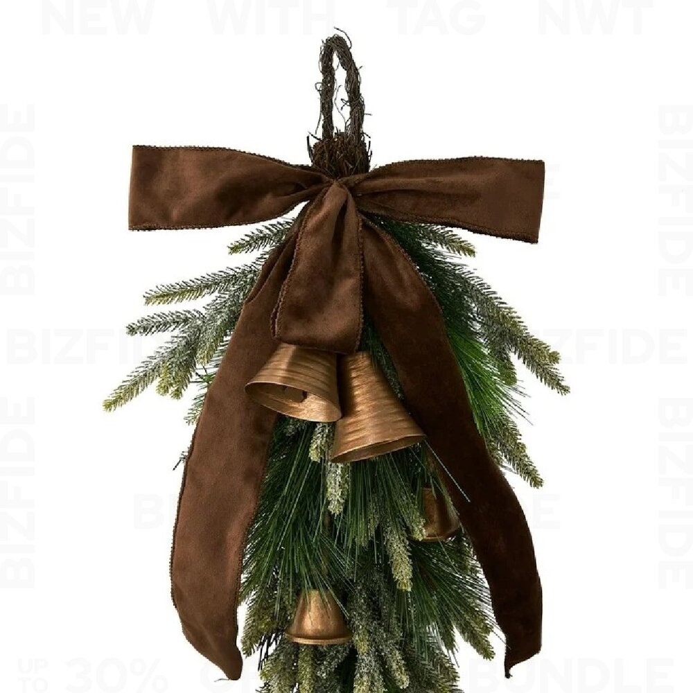 Bells, Bow & Greenery Decorative Christmas Door Swag